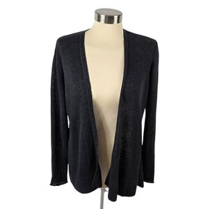 Eileen Fisher Black Open-Front Organic Linen Cardigan